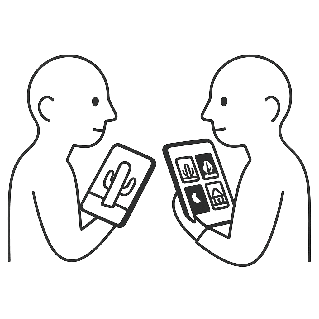 Two people sharing a telepathy game on their phones